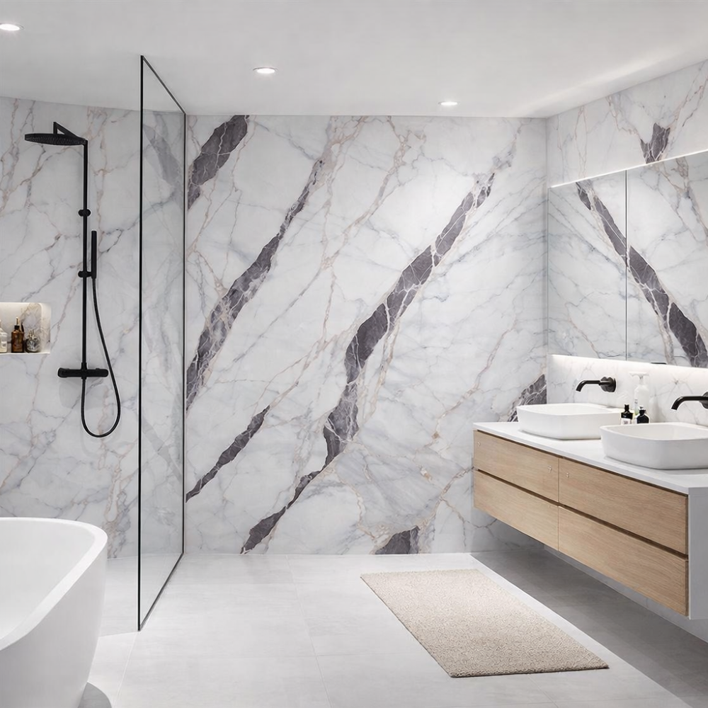 PVC Panel Luksuzni Mermer Bijeli i Crni 122cmx280cm